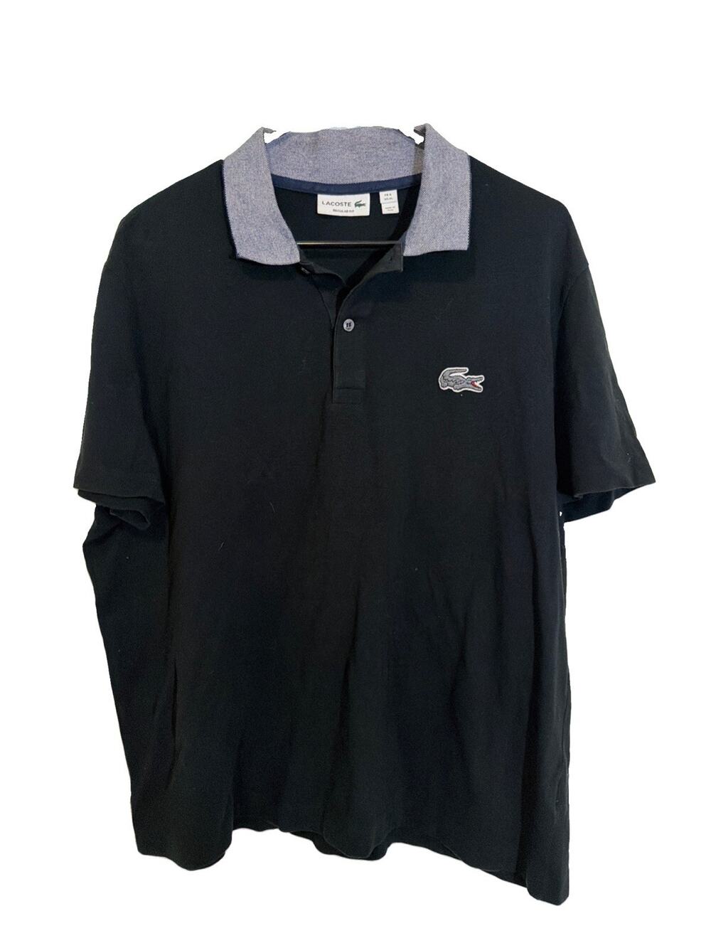 Lacoste Polo Shirt Black & Gray Big Croc Logo Mens Sz 6/XL Regular Fit